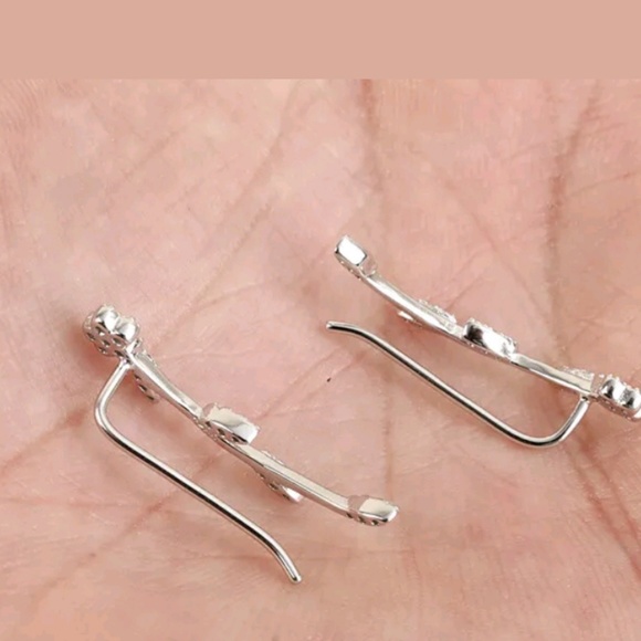 Sterling silver & white sapphire flower earring climbers - Picture 2 of 4